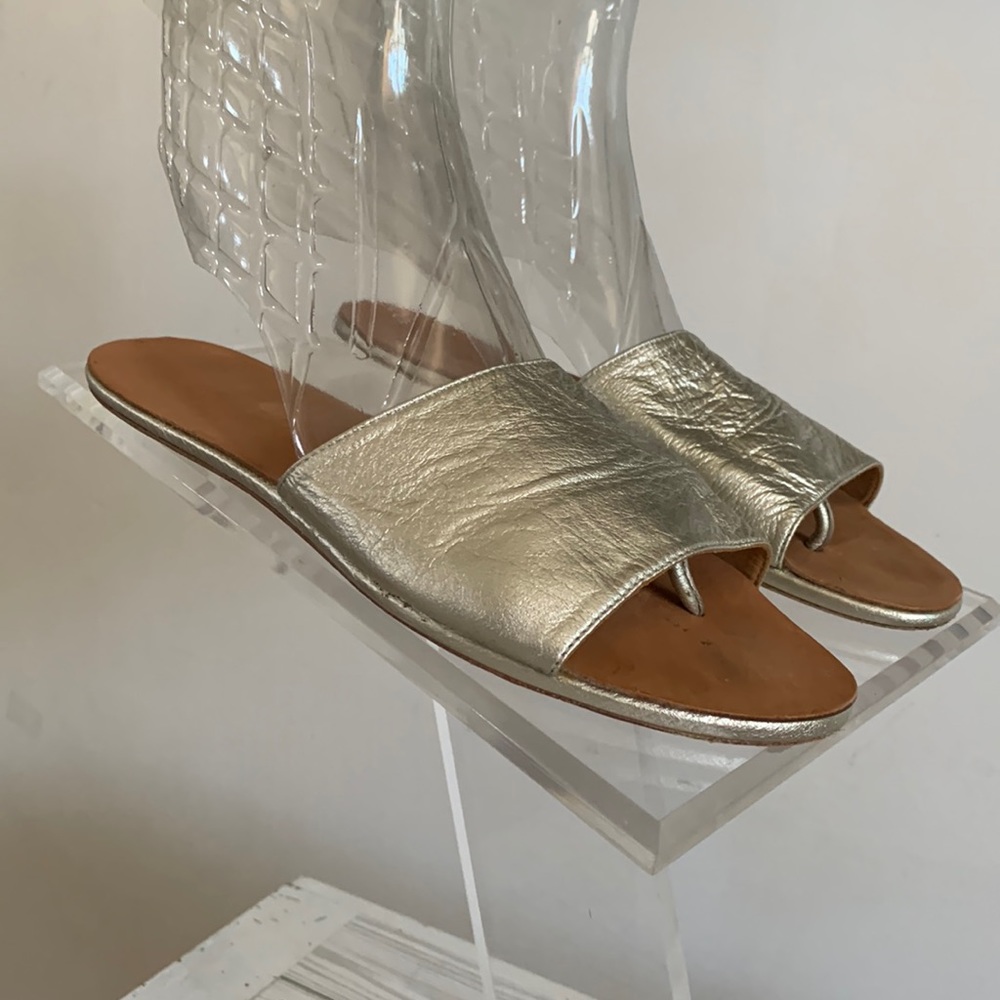 THE PALATINES SHOES CAELUM SLIDE SANDLAS SILVER METALLIC LEATHER size 9